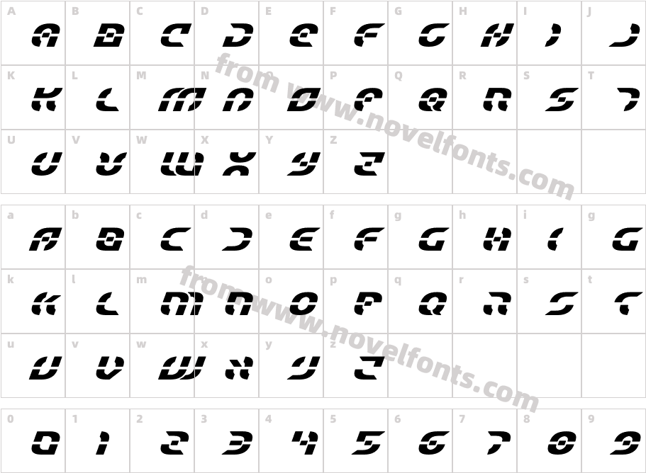 Starfighter Title Bold ItalicCharacter Map