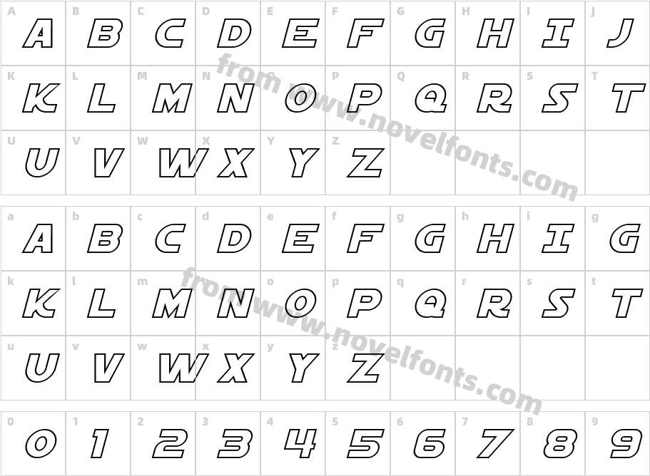 Starkiller Outline ItalicCharacter Map