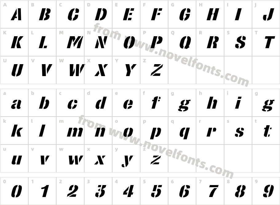 Stencil Sans Extrabold ItalicCharacter Map