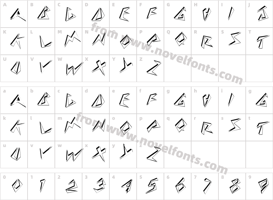 StingerShadowSkewed RegularCharacter Map