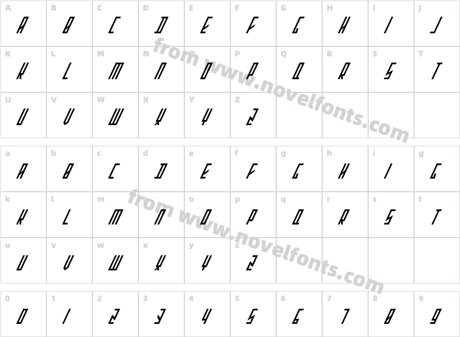 Stretched Electrons ItalicCharacter Map