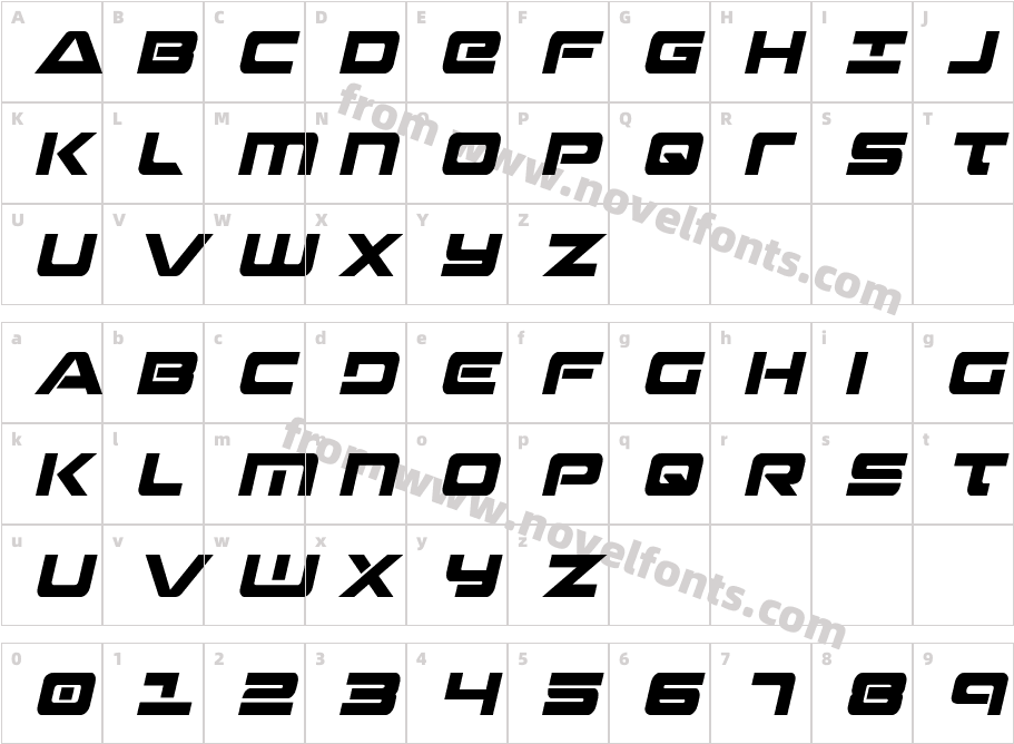 StrikelordCondensedCondensedItalicCharacter Map