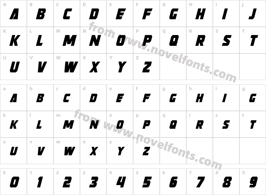 Strongarm ItalicCharacter Map