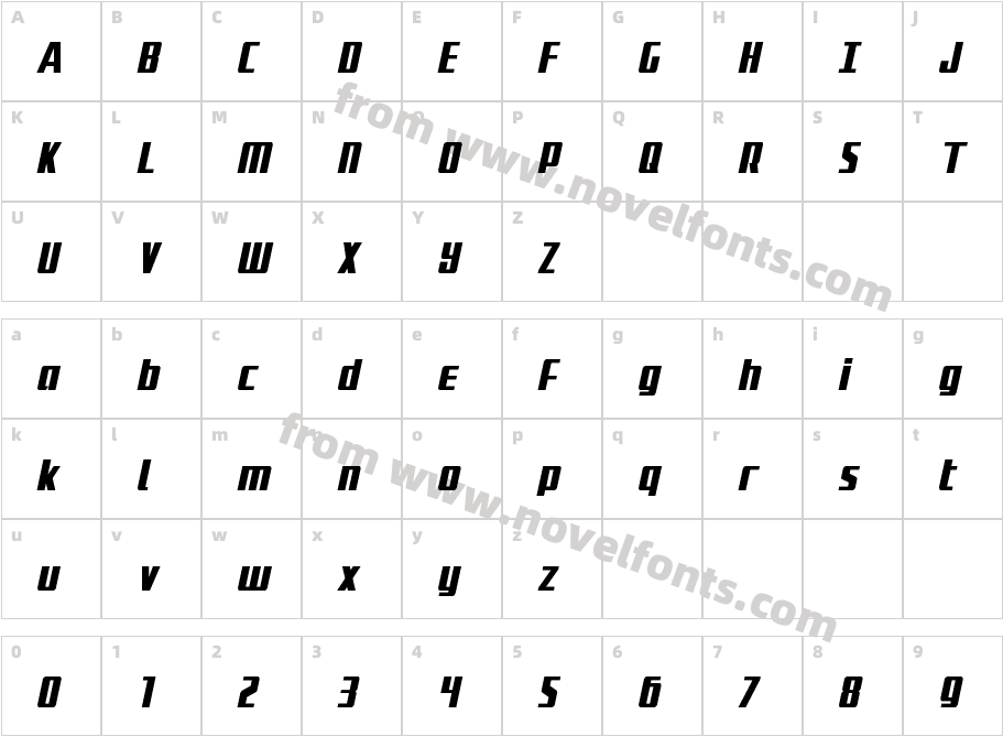 Subadai Baan Condensed ItalicCharacter Map