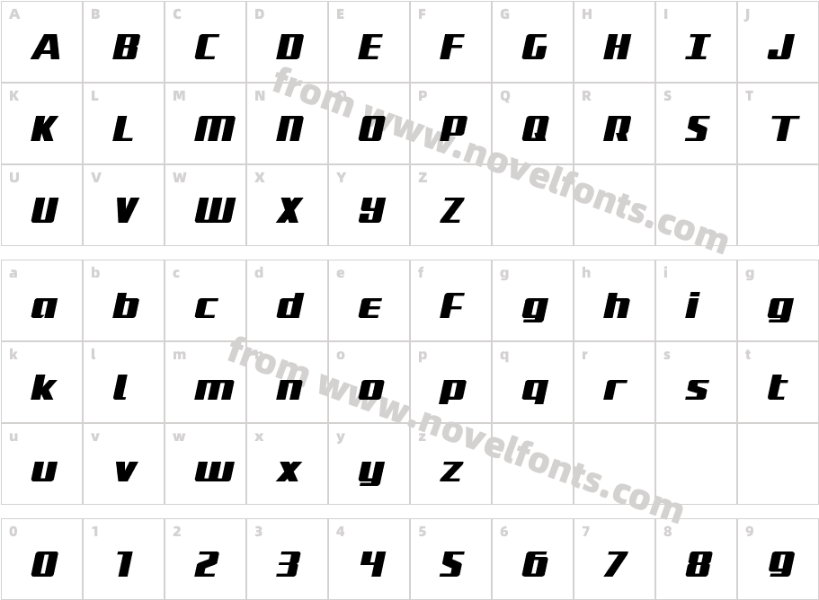 Subadai Baan Expanded ItalicCharacter Map