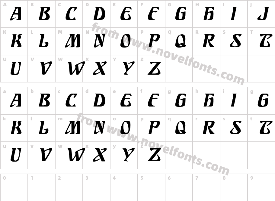 SundraDisplayCaps Bold ItalicCharacter Map