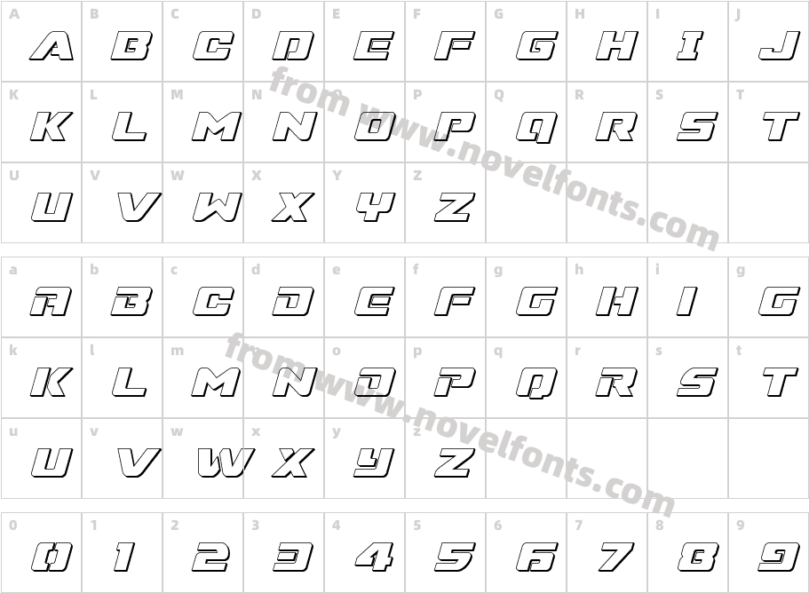 Super Commando 3D ItalicCharacter Map