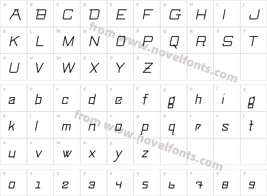 SwingarmYori-LightItalicCharacter Map