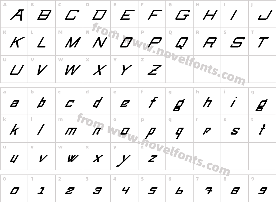 SwingarmYori-ThickItalicCharacter Map