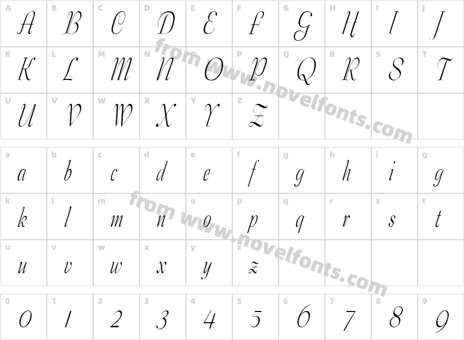 Tango Condensed ItalicCharacter Map