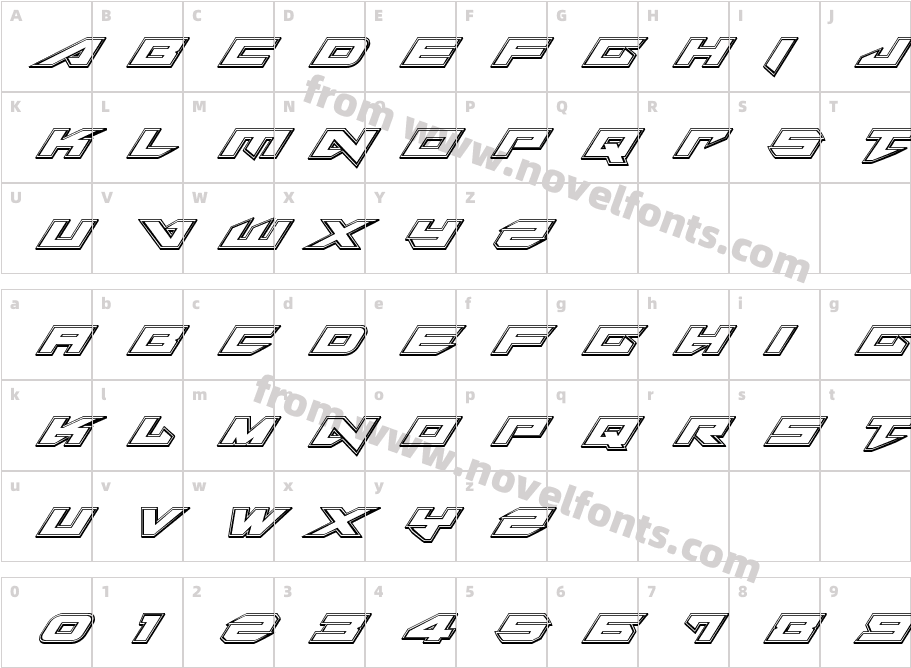 Tarrget Engraved ItalicCharacter Map