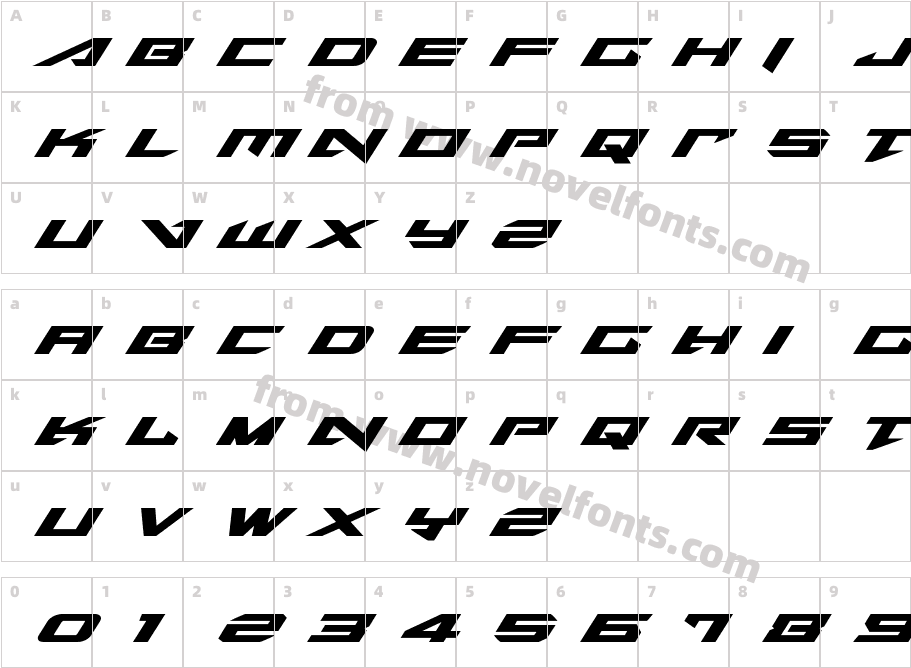 Tarrget Expanded ItalicCharacter Map