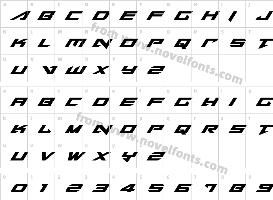 Tarrget ItalicCharacter Map