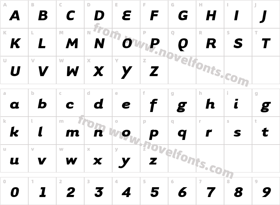 TarzanaWide Bold ItalicCharacter Map