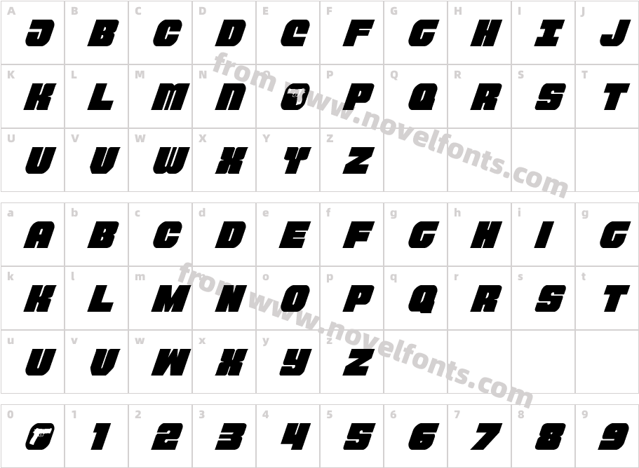 Tauro Condensed ItalicCharacter Map