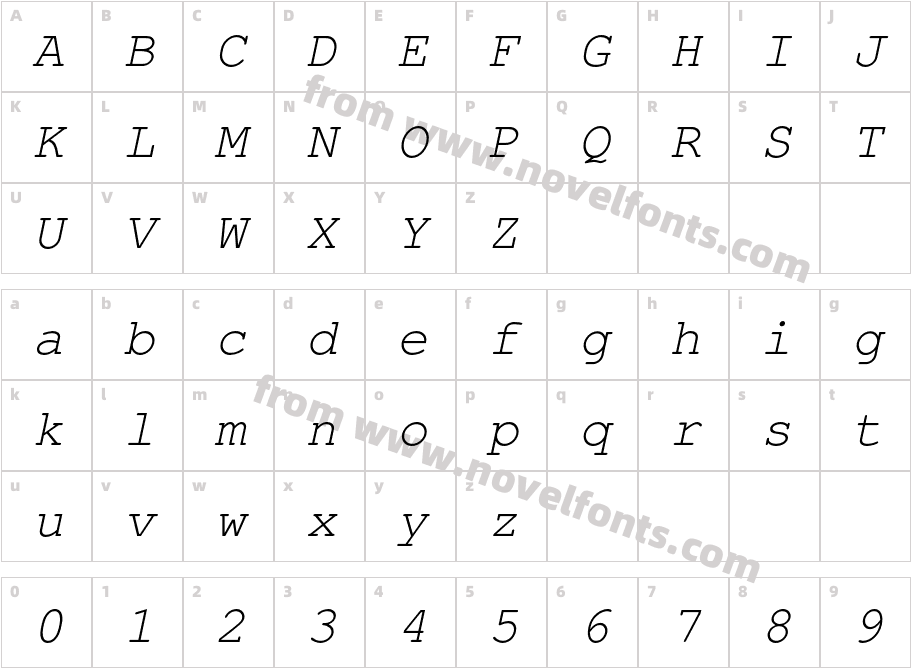 TeXGyreCursor-ItalicCharacter Map