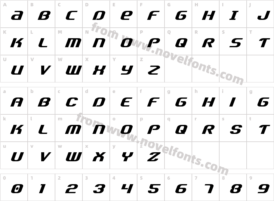 Team America CondensedCharacter Map