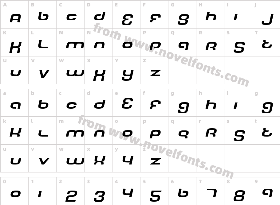 Tech Font WideCharacter Map