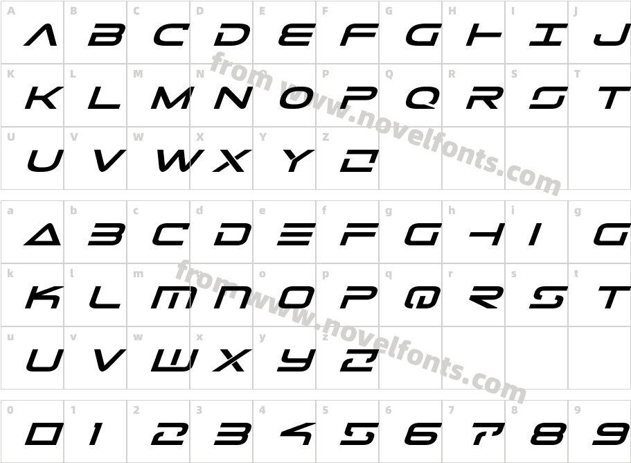 Tele-Marines Bold Expanded ItalCharacter Map