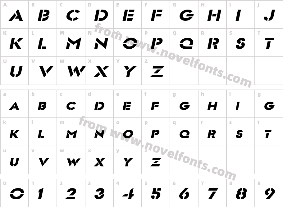 Templett Wide BoldItalicCharacter Map