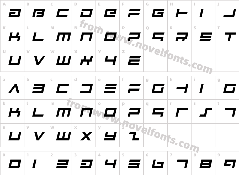 Avenger ItalicCharacter Map