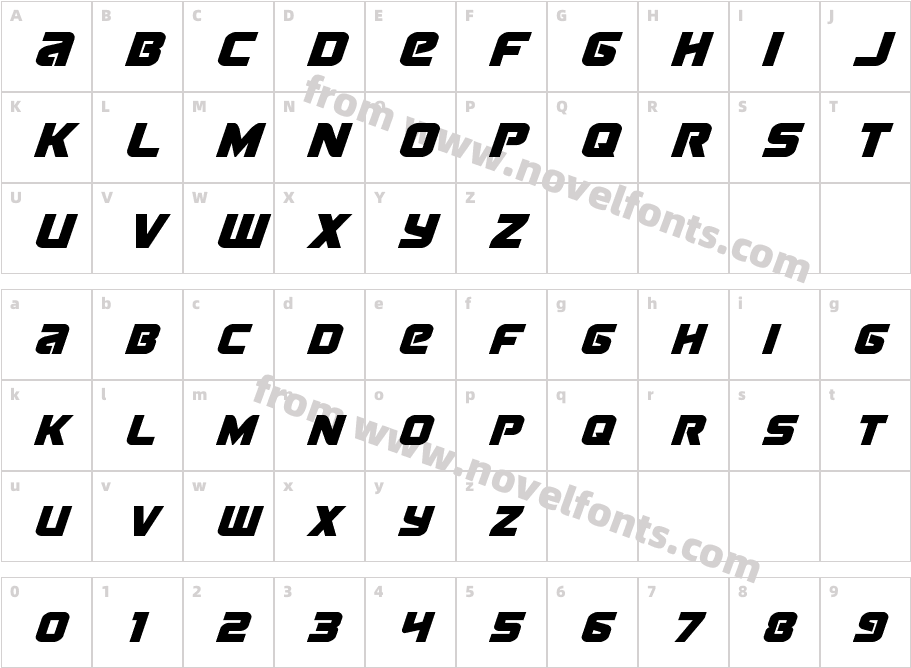 Terran Condensed ItalicCharacter Map