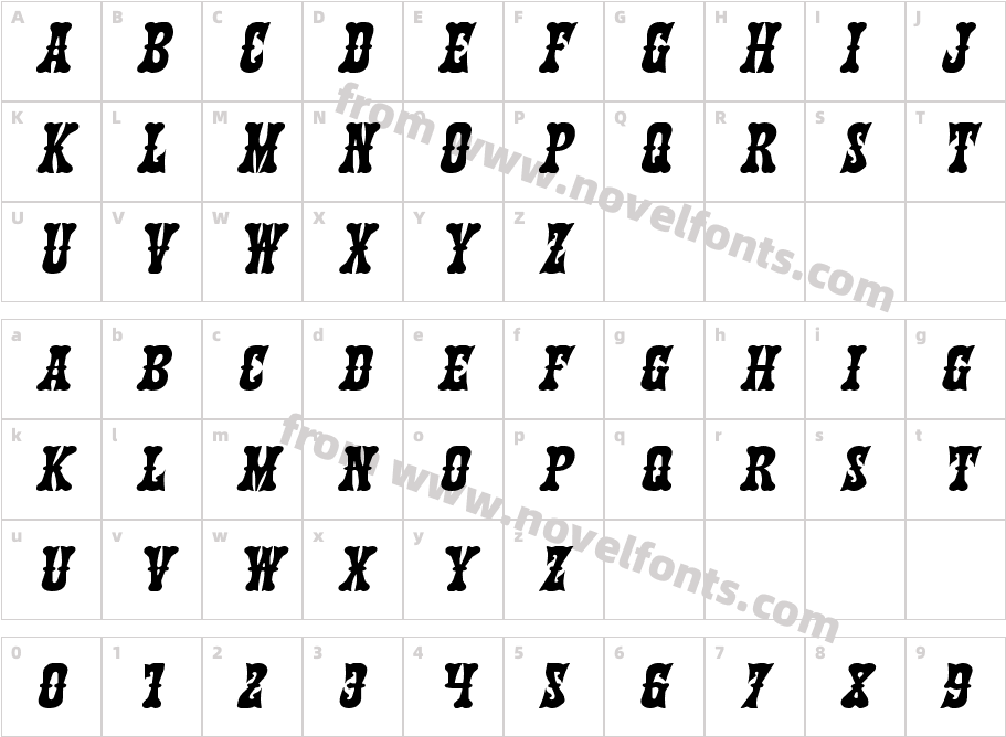 Texas Ranger Expanded ItalicCharacter Map