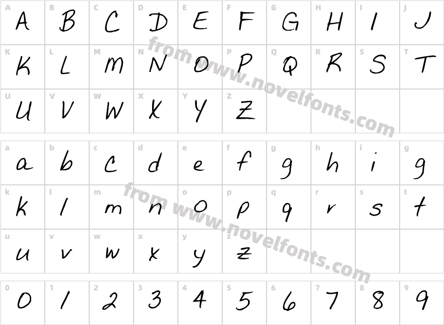 The Betty FontCharacter Map