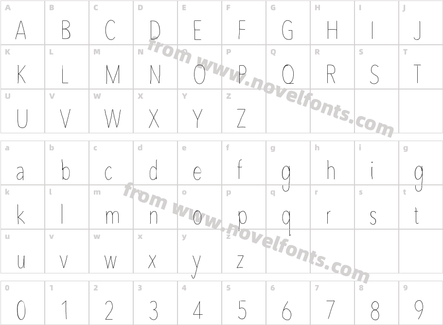 AvenirCondensedHandCharacter Map