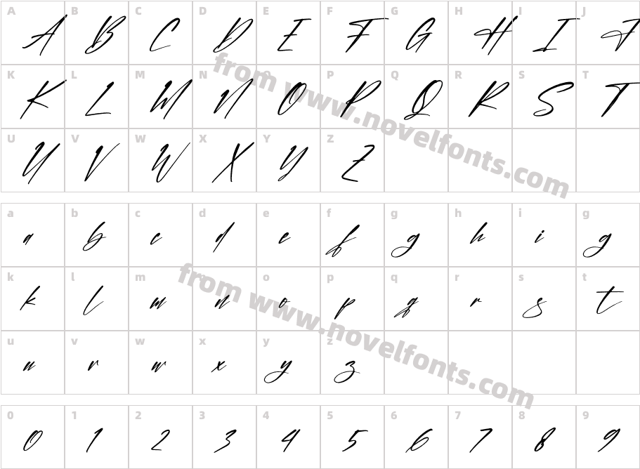 The Mondela Catalisa Script ItalicCharacter Map