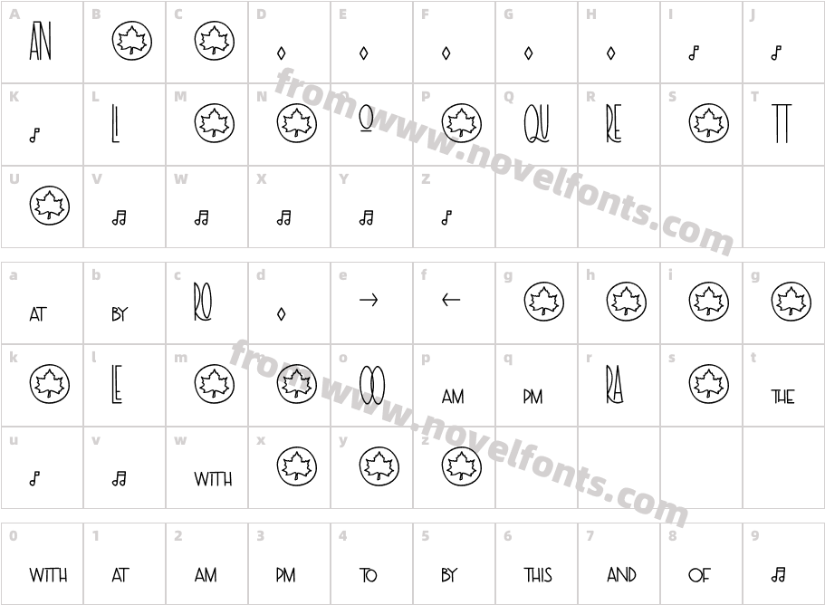 TheRa-SymbolsandLigaturesBoldCharacter Map