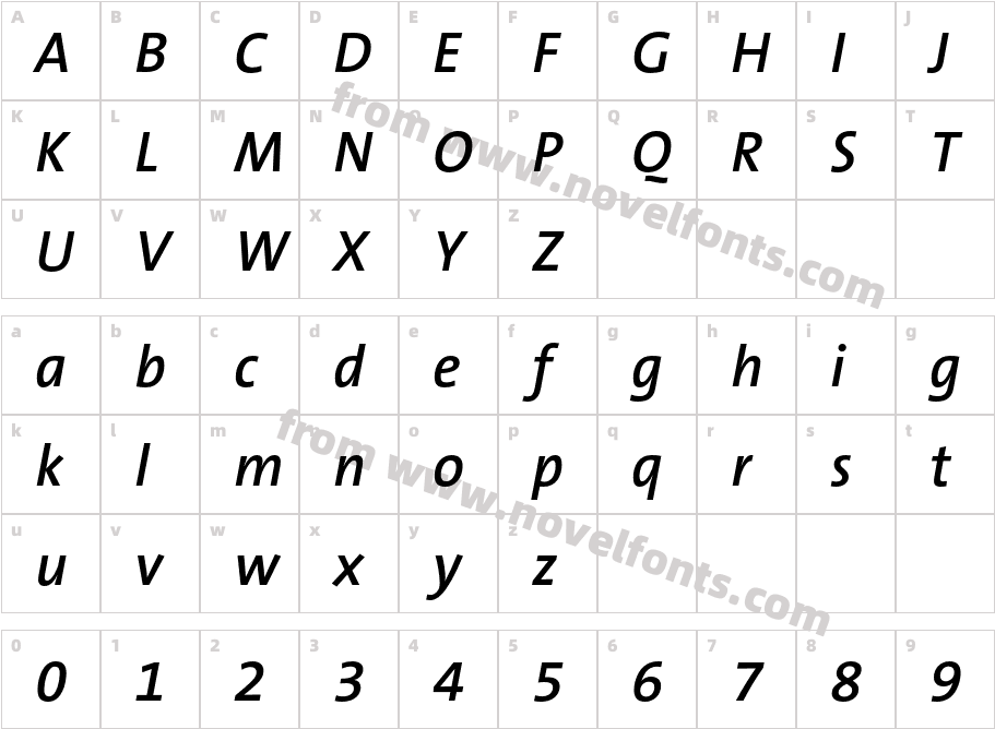 The Sans B6 Semibold ItalicCharacter Map