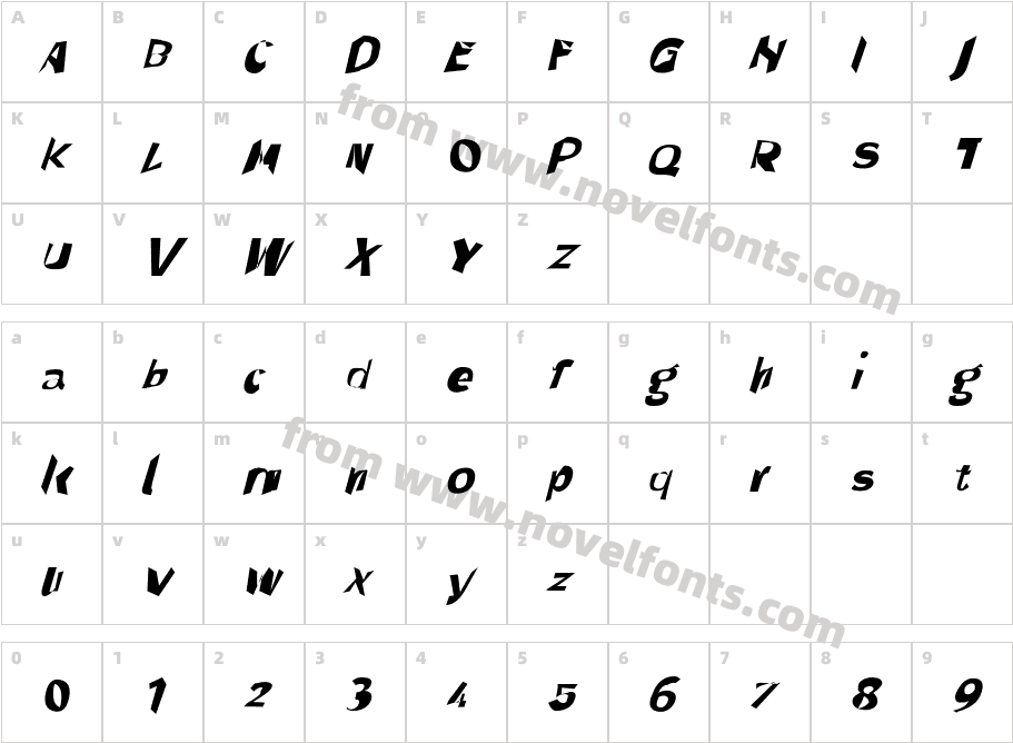 Through The Black Wide ItalicCharacter Map