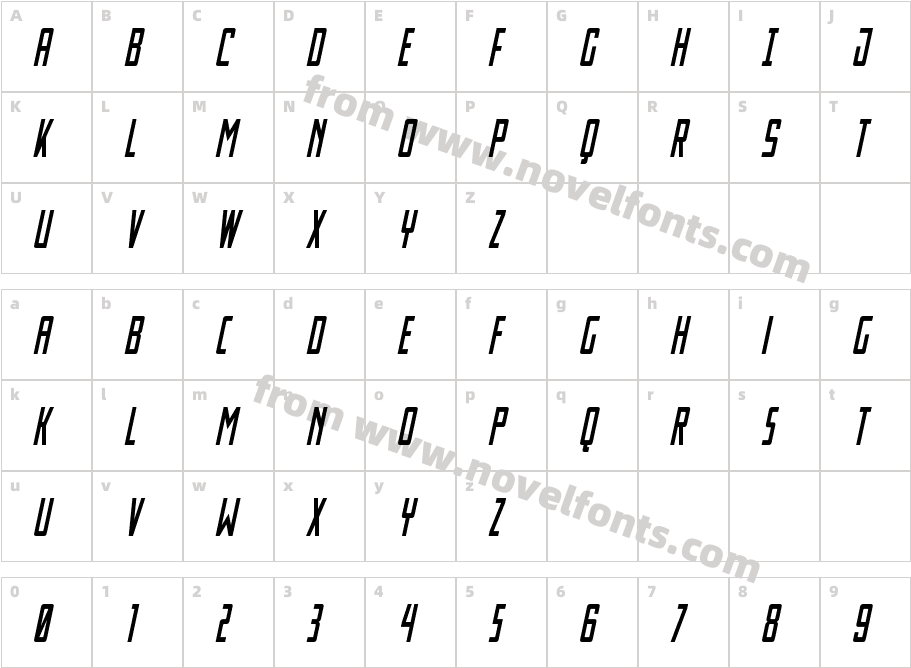 Thunder Nova Condensed Semi-ItCharacter Map