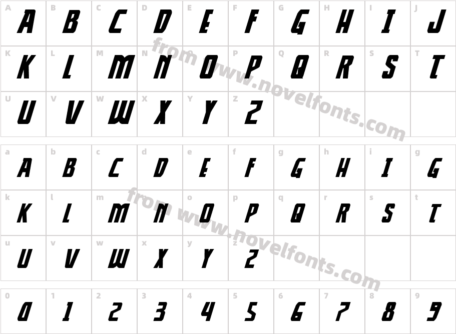 Thunder-Hawk Expanded ItalicCharacter Map