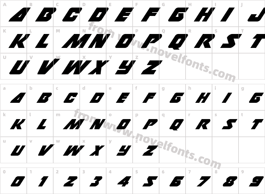 Thunderstrike ItalicCharacter Map