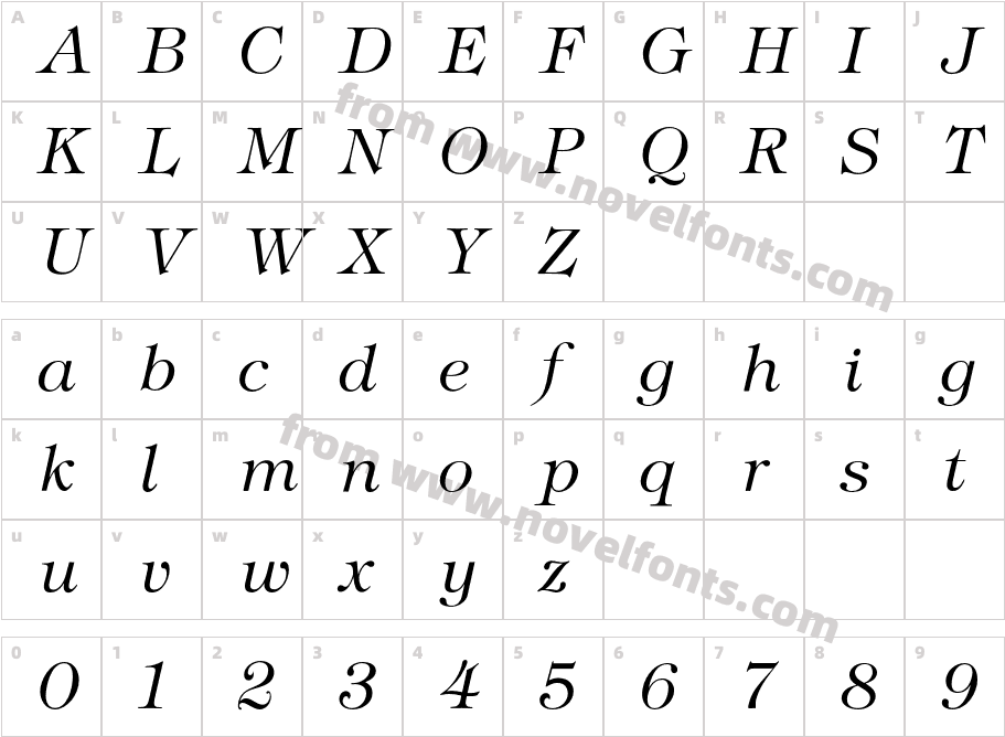 TiffanyLightItalicCharacter Map