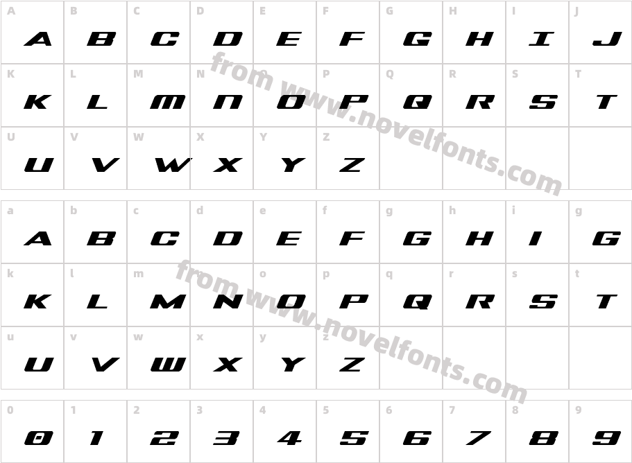 Tigershark ItalicCharacter Map