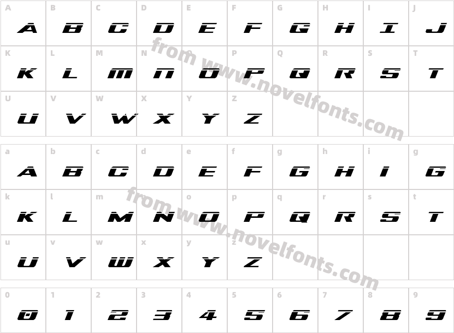 Tigershark Laser ItalicCharacter Map