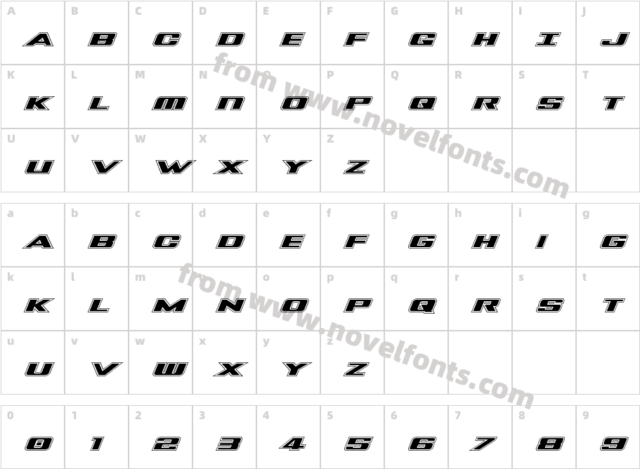 Tigershark Pro ItalicCharacter Map