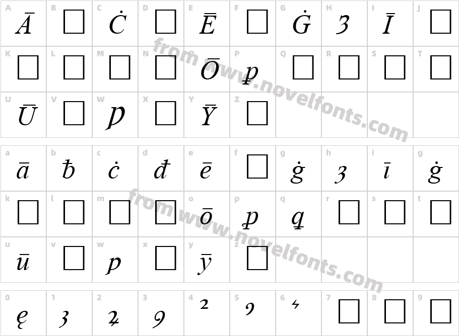 Times Old English ItalicCharacter Map