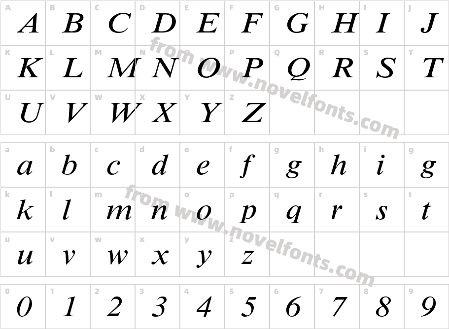 TimesSmallTextMTStd-ItalicCharacter Map