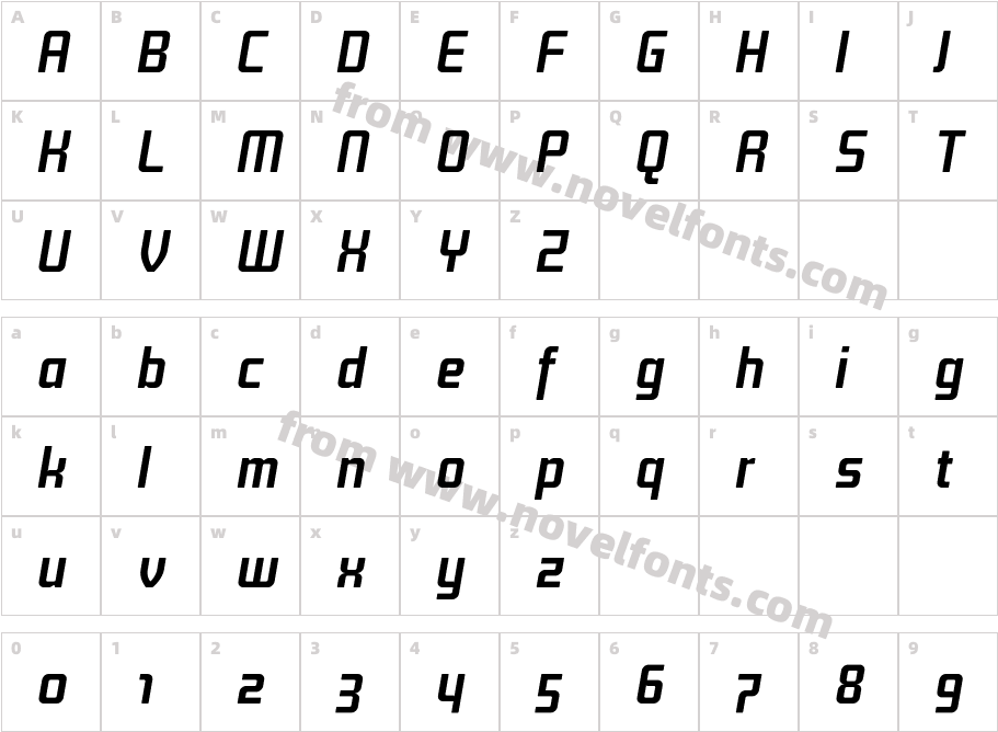 TitanText-BoldItalicCharacter Map