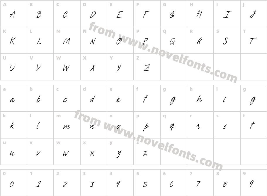 Tiza Script MediumCharacter Map