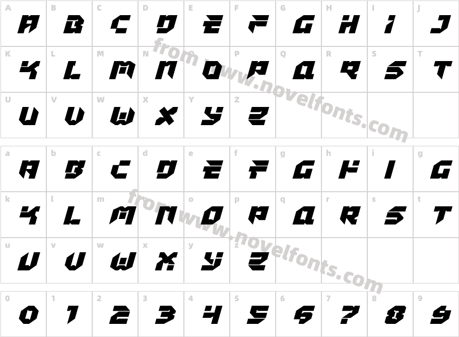 Tokyo Drifter Expanded ItalicCharacter Map