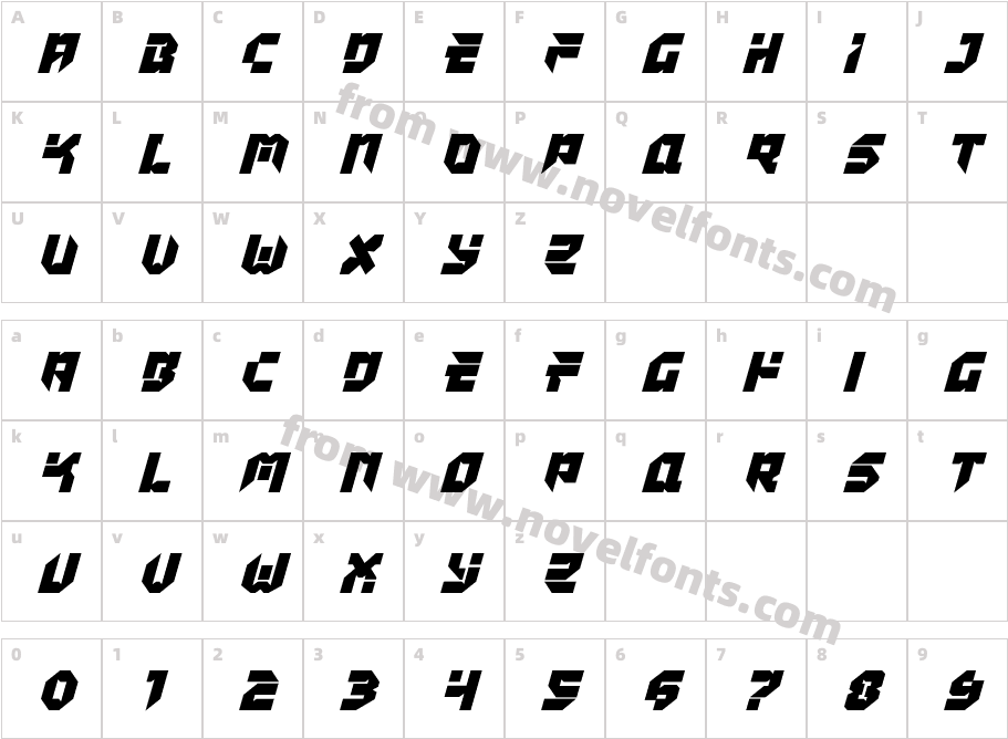 Tokyo Drifter ItalicCharacter Map