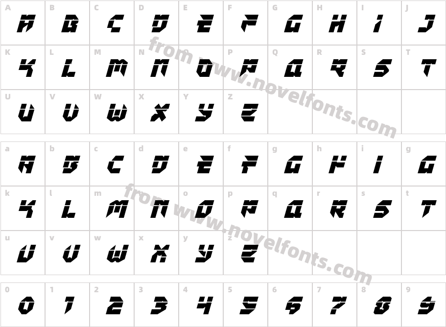 Tokyo Drifter Laser ItalicCharacter Map