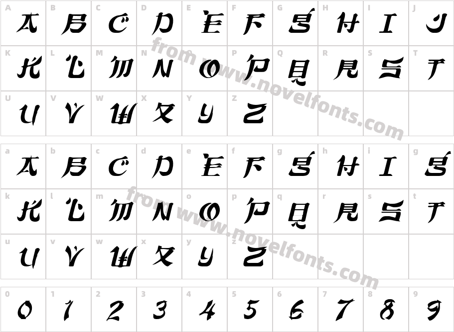 TokyoCaps ItalicCharacter Map