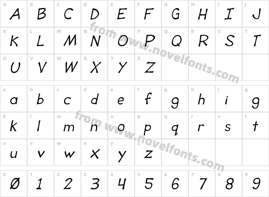 Tooney Loons ItalicCharacter Map