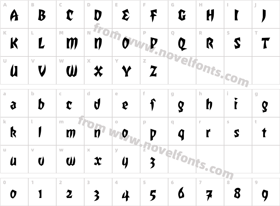 Totally Gothic RegularCharacter Map